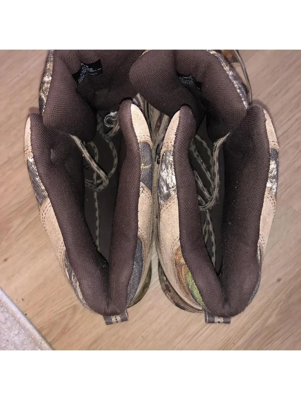 LL BEAN HUNTING HIKING TRAIL BOOTS CAMO BROWN GREEN MENS SIZE 13 WIDE